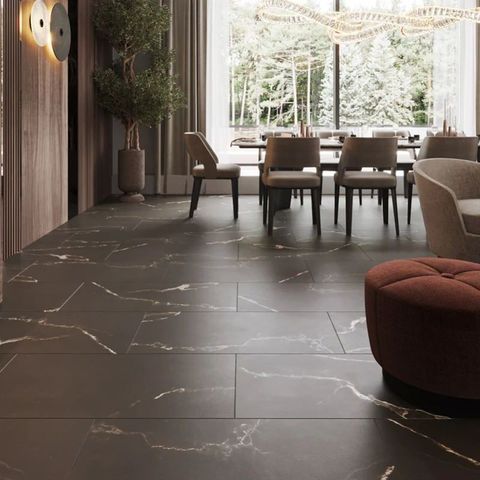Плитка ПВХ клеевая LVT (кварц-виниловая) VINILAM Allure Stone Glue Эбонитовый Мрамор 88911 43кл (2.5х457,2х914,4мм) 3,34м² 1/8