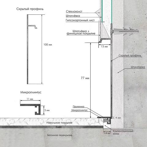 Скрытый плинтус Laconistiq Regular Без покрытия (80х13х3000мм) 